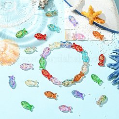 90個 9色メタルエンレースハンドメイドランプワークビーズ  魚のビーズ  ミックスカラー  10.5x21.5x7.5mm  穴：1.2mm  10個/カラー&nbsp;LAMP-CJ0003-07