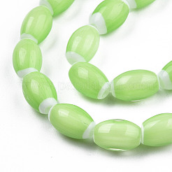 手作りランプワークビーズ連売り  オーバル  薄緑  10.5~11.5x7.5~8mm  穴：1.2~2mm  約34~37個/連  15.75インチ〜15.94インチ（40~40.5cm）&nbsp;LAMP-N023-004-05