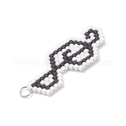 ガラスシードビーズ音符ペンダント  304ステンレススチールオープン丸カン付き  ブラック  33.5x13.5x1.5mm  穴：3mm&nbsp;PALLOY-MZ01052