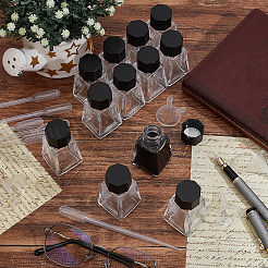 ガラス万年筆インクボトル  プラスチックボトルキャップ、漏斗ホッパー、スポイト付き  透明  3.7x3.7x6.85cm  容量：30ml（1.01fl.oz）  12pc&nbsp;AJEW-BC0010-69A