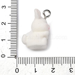 フロッキー樹脂ペンダント  鉄パーツ  動物  兎  22.5x11x17mm  穴：2.5mm&nbsp;FIND-S001-06G
