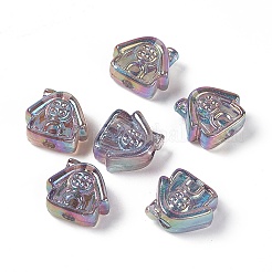 UVメッキレインボー虹色アクリルビーズ  ハウス  ミックスカラー  16x17.5x8mm  穴：3.5mm&nbsp;PACR-M003-02