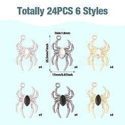 24色のガラス製スパイダーペンダント6個  合金パーツ  ミックスカラー  25.5x17x4.5mm  穴：1.6mm  4個/カラー&nbsp;FIND-TA0003-07