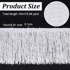 10mのポリエステルフリンジトリミング  タッセルトリム  キラキラのスパンコール付き  衣装の装飾  ホワイト  150x1mm&nbsp;DIY-OC0011-45