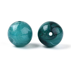 丸いアクリル天然石風ビーズ  ダークターコイズ  15~16mm  穴：1.8mm  約227個/500g&nbsp;OACR-R029-16mm-17A