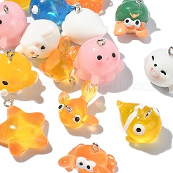 20 個 10 スタイルオーシャンテーマ樹脂ペンダント  海の動物のチャーム  プラチナトーンの鉄ループ付き  タコ＆ヤドカリ＆タツノオトシゴ＆魚  混合図形  ミックスカラー  15~26x15~24x13~20mm  穴：2mm  2個/スタイル&nbsp;RESI-CJ0003-52