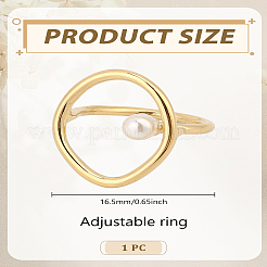 イオンプレーティング（IP）304ステンレススチール製オーバルカフリング（女性用）1個  丸いプラスチックイミテーションパール付き  ゴールドカラー  23mm  usサイズ6（16.5mm）  1個/セット&nbsp;RJEW-LP0002-78