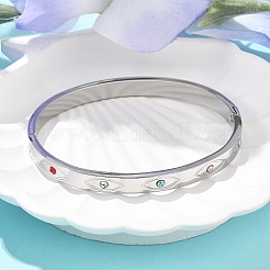 女性用アイ 304 ステンレス ラインストーン バングル  ステンレス鋼色  内径：2x2-3/8インチ（5x6cm）&nbsp;BJEW-Z092-09P