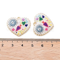 メッキ合金エナメルチャームラック  樹脂と  ナザールボンジュウと花のチャームが付いたハート  カドミウムフリー＆ニッケルフリー＆鉛フリー  ゴールドカラー  カラフル  21x25x3.5mm  穴：1.6mm&nbsp;FIND-C050-13G-05