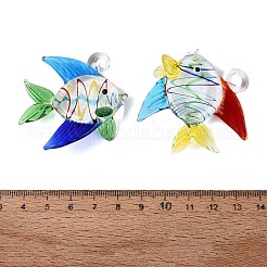 手作りランプワークペンダント  渦巻き模様のチャームが付いた魚  ミックスカラー  44~49x45~48x18~21mm  穴：4~5mm&nbsp;LA-N048-06