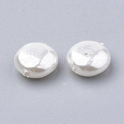 環境に優しいプラスチック模造真珠ビーズ  高い光沢  グレードA  フラットラウンド  ホワイト  12x6mm  穴：1.2mm&nbsp;MACR-T013-23