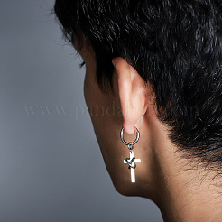 男性用304ステンレススチール製フープピアス  クロス  ステンレス鋼色  45mm&nbsp;WG37F53-02