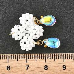 ガラスシードビーズとガラスペンダント  雲と涙のチャーム  304ステンレススチールオープン丸カン付き  ホワイト  27.5x20.5x7mm  穴：2.5mm&nbsp;PALLOY-MZ01369