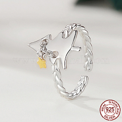 クリスマスツリー ロジウムメッキ 925 スターリングシルバー カフリング 女性用  プラチナ  15x11mm  内径: 調節可能&nbsp;FS-WG343DB-01