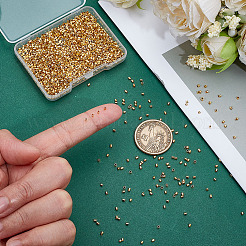 3000個の真鍮つぶし玉  カドミウムフリー＆鉛フリー  チューブ  ゴールドカラー  1.5x1.5mm  穴：1mm  3000個/セット&nbsp;KK-ME0003-36