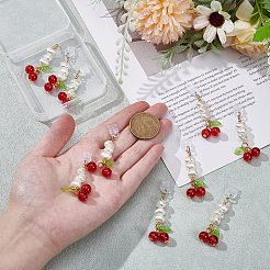 10 個のプラスチックモバイル防塵プラグ  チェリー  ABSプラスチック製の模造真珠とアクリル、ガラス、合金製のエナメルペンダント付き  ゴールドカラー  ミックスカラー  56mm&nbsp;HJEW-DR00269