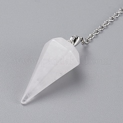 プラチナ トーン ブラス クリスタル コーン 六角形の尖ったダウジング振り子  カニカン付き  230x3mm&nbsp;X-MAK-M015-01I