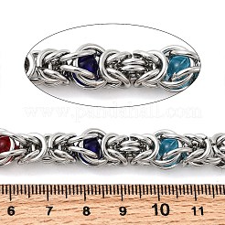 304ステンレススチールビザンチンチェーン  溶接されていない  スプールで  ステンレス鋼色  ガラスビーズ  ミックスカラー  10mm&nbsp;CHS-K024-06P-03