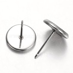 変色しにくいフラットラウンドステンレススチールスタッドピアスセッティング  ステンレス鋼色  トレイ：8mm  10mm  ピン：0.7mm&nbsp;X-STAS-M227-8mm