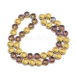 半メッキ電気メッキガラス透明ビーズ連売り  花  ゴールド  14x14.5x5.5mm  穴：1.2mm  約45個/連  25.83インチ（65.6cm）&nbsp;EGLA-G037-10A-HP02
