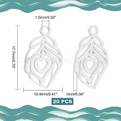 304ステンレススチールペンダント20個  羽  ステンレス鋼色  17.7x10.4x1mm  穴：1.5mm&nbsp;STAS-UN0036-27