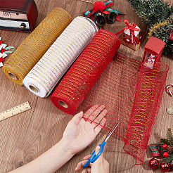3ロール3色のプラスチックベールネット  diy ベール頬紅魅惑的なメッシュチュール生地  舞台セット  ちょう結び作り  ミックスカラー  26cm  約10ヤード/ロール  1ロール/色&nbsp;DIY-BC0012-98B