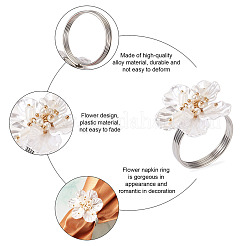 合金ナプキンリング  プラスチック製の花付き  ナプキンホルダー装飾  レストランデイリーアクセシロエス  花  ホワイト  47.5x38x6mm  34mm内径&nbsp;MP-TAC0007-03