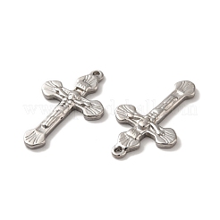 変色しない304ステンレススチールペンダント  十字架クロスチャーム  ステンレス鋼色  38.5x22x3mm  穴：1.5mm&nbsp;STAS-Q001-24P