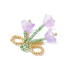 ガラスシードビーズの蝶結びと花のペンダント  スミレ  38x27x12mm  穴：3x2.5mm&nbsp;PALLOY-MZ01129-05