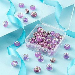 DIYジュエリー作成キット  50個入り5スタイルロンデルアクリル＆ポリマークレイラインストーン＆レジンラインストーン＆透明ガラス＆パール仕上げ手作り磁器ヨーロピアンビーズ  ライラック  10~15x7~11mm  穴：4.5~5mm  10個/スタイル&nbsp;DIY-LS0001-79B