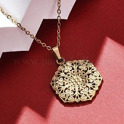 六角形の花 304 ステンレス ペンダント ネックレス  イオンプレーティング（ip）  18KGP本金メッキ  17.91インチ（45.5cm）&nbsp;NJEW-M096-36G