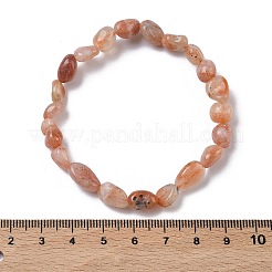 女性用天然サンストーンビーズストレッチブレスレット  ヌンゲット  ビーズ：8~11x6~8x5~7mm  内径：1.93~2.13インチ（4.9~5.4cm）&nbsp;BJEW-Z158-02C-01