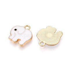 合金エナメルチャーム  象のチャーム  ゴールドカラー  ホワイト  15x14x2mm  穴：1.8mm&nbsp;PALLOY-T092-31G-02