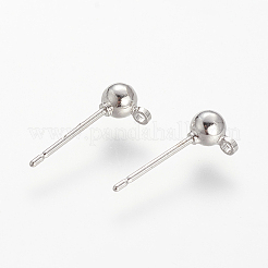 真鍮製スタッドピアスパーツ  カン付き  ニッケルフリー  プラチナメッキ  6x4mm  穴：1mm  ピン：0.8mm&nbsp;LS-KK-T014-66P