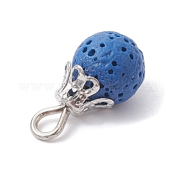 天然溶岩石染めペンダント  鉄のループが付いた丸いチャーム  ミックスカラー  プラチナ  16.5x8.5mm  穴：2.5mm&nbsp;PALLOY-JF02467-02