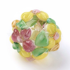 手作りランプワークビーズ  花とロンデル  バンピー  きいろ  14~15x12~13mm  穴：1.5~1.8mm&nbsp;LAMP-P051-H05