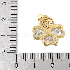 真鍮製マイクロパヴェキュービックジルコニアペンダント  クローバー  ラックめっき  長持ちメッキ  鉛フリー＆カドミウムフリー  18KGP本金メッキ  20.5x18x6mm  穴：4x3.5mm&nbsp;KK-K298-07A-G