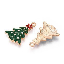 クリスマステーマ合金エナメルペンダント  ライトゴールド  クリスマスツリー  20.5x14x2.5mm  穴：1.6mm&nbsp;ENAM-N056-403A-02