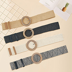 PPプラスチックリングバックル付き4色の麦わら編みチェーンベルト4個  ミックスカラー  1000x46.5x2.5mm  1pc /カラー&nbsp;AJEW-CY0001-80