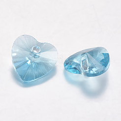 カット加工ガラスラインストーンチャーム  模造オーストリアのクリスタル  ハート  アクアマリン  14x14x8mm  穴：1.6mm&nbsp;RGLA-F054-14x14-202