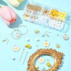 DIY 合金エナメルフラワーとアクリルビーズのダングルイヤリング作りキット  きいろ  10mm  穴：2mm&nbsp;DIY-FS0006-31