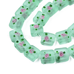 手作りつや消しランプワークビーズ連売り  花の正方形  アクアマリン  13~14.5x12~13x7~9mm  穴：1.5mm  約35個/連  17.72インチ（45cm）&nbsp;LAMP-N021-38D
