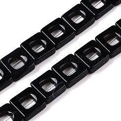 染色・加熱された天然黒瑪瑙ビーズ連売り  中空の四角  10x10x3~4mm  穴：1mm  約20個/連  8.07インチ（20.5cm）&nbsp;G-N342-102C
