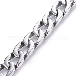 変色しにくい304ステンレススチールカーブチェーンブレスレット  留め金付き  ステンレス鋼色  9インチ（23cm）  14x4.5mm&nbsp;BJEW-E346-13B-P
