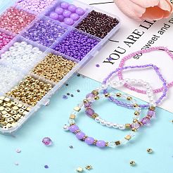 DIY ボヘミアン スタック ビーズ ブレスレット 作成 ファインディング キット  ガラス＆アクリルビーズを含む  CCBプラスチックビーズ  パープル  3mm  穴：1mm&nbsp;DIY-YW0011-39