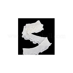 3ヤードポリエステル二層プリーツリボン  衣服アクセサリー用のフリルレースリボン  ホワイト  3-3/8インチ（85mm）&nbsp;OCOR-WH0090-044B