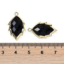 天然黒曜石のファセットリーフペンダント  ラックメッキ真鍮チャーム  ゴールドカラー  23x13.5x5.5mm  穴：1.2mm&nbsp;G-I375-04G-09