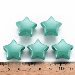 不透明なアクリルビーズ  パールカラーの  スター  ライトシーグリーン  20.5x21x12.5mm  穴：3.5mm&nbsp;X-MACR-S372-02B-68