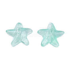 透明なスプレー塗装ガラスビーズ  ヒトデ  ターコイズ  14x15x6.5mm  穴：1mm&nbsp;X-GLAA-N035-027-C01
