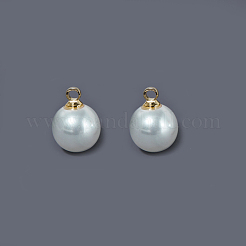 ラウンドアクリルパールチャーム  ゴールデントーン真鍮パーツ  乳白色  12x8mm  穴：1mm&nbsp;KK-E670-01G